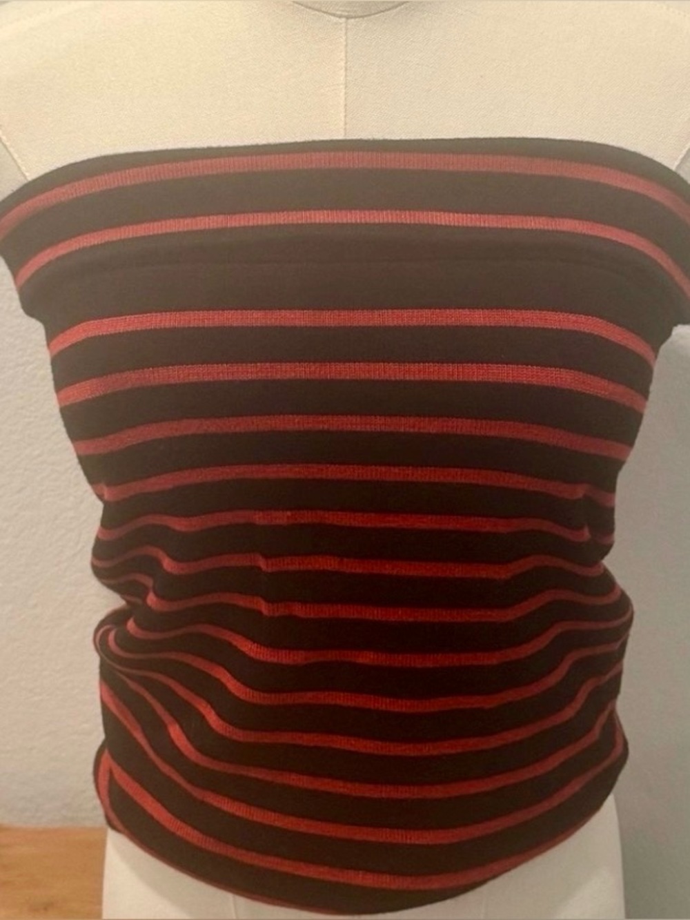 Acture Brasil Ribbed Knit Striped Tube Top Bandeau Black Red, Size Large